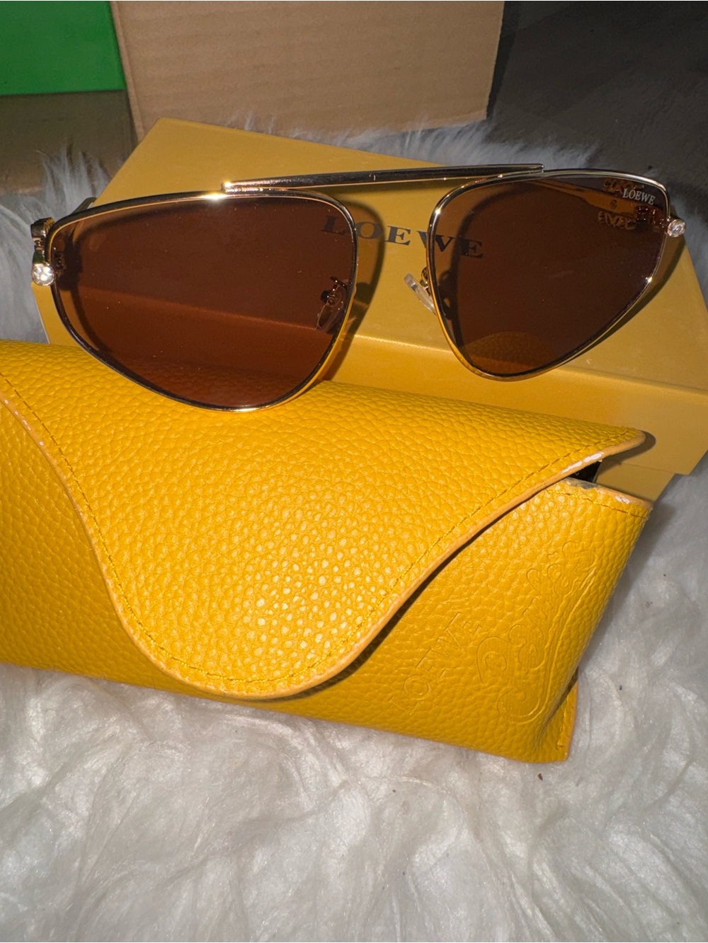 Loewe Gold Frame Brown Lens Sunglasses with Yellow Case